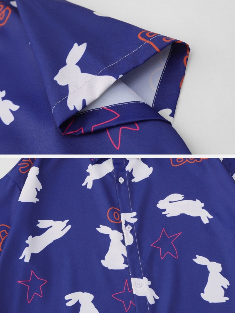 Bleu  Chemise à Manches Courtes Aelfric Eden Rabbit Chasing The Star Print - BLF-8399689